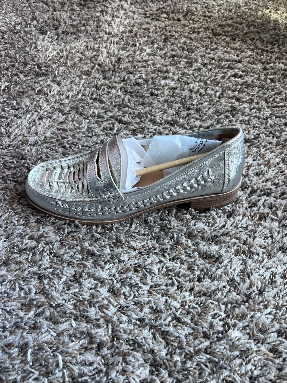 Vince Camuto Metallic Silver Woven Penny Loafer